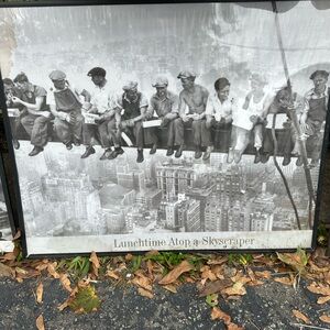 Black and White 'Lunchtime Atop a Skyscraper' Framed Print